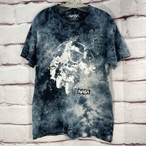 NASA T-Shirt SZ M Blue Tie Dye with Astronaut in Space Graphic Cotton Space Soft